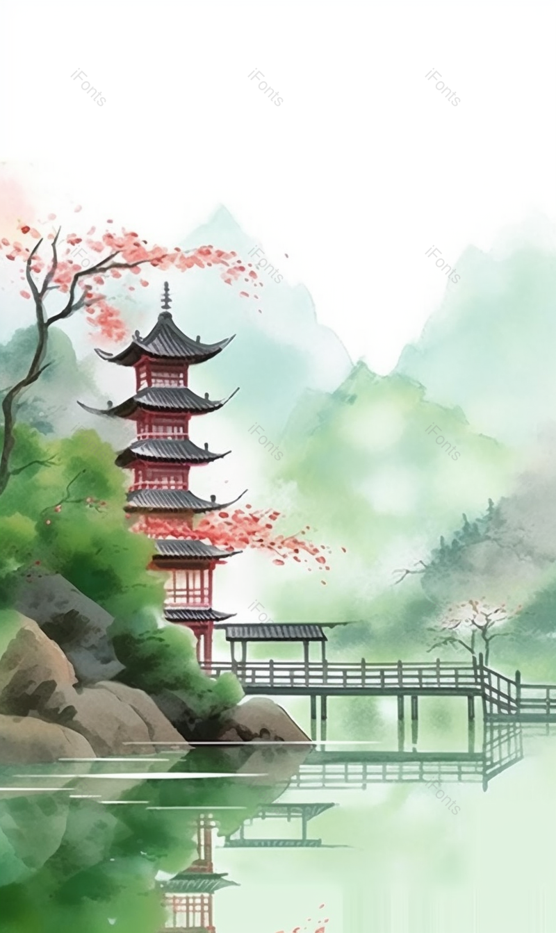 唯美中国风祥云楼阁水墨画背景,插画/手绘图,插画/手绘图库,插画/手绘图下载,插画/手绘